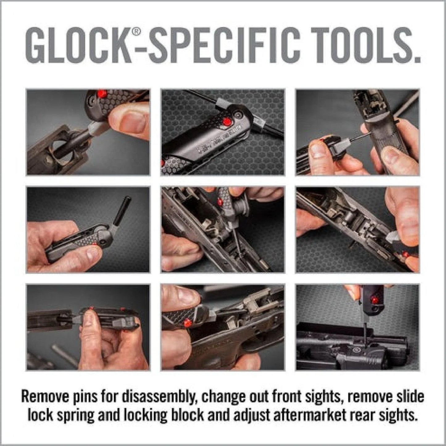 REAL AVID 4-In-1 Tool™ For Glock Push Buton specific tools.