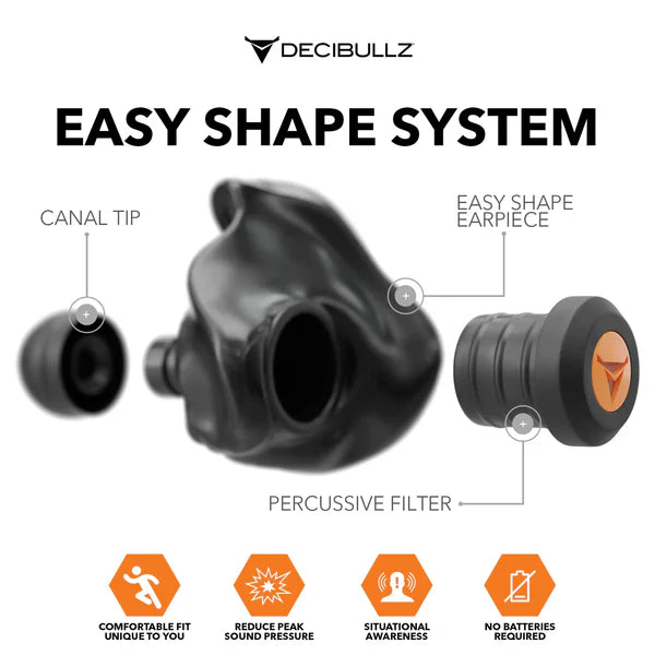 DECIBULLZ Custom Molded Percussive Shooting Filter Earplugs Kulak İçi Elektronik Atış Kulaklığı