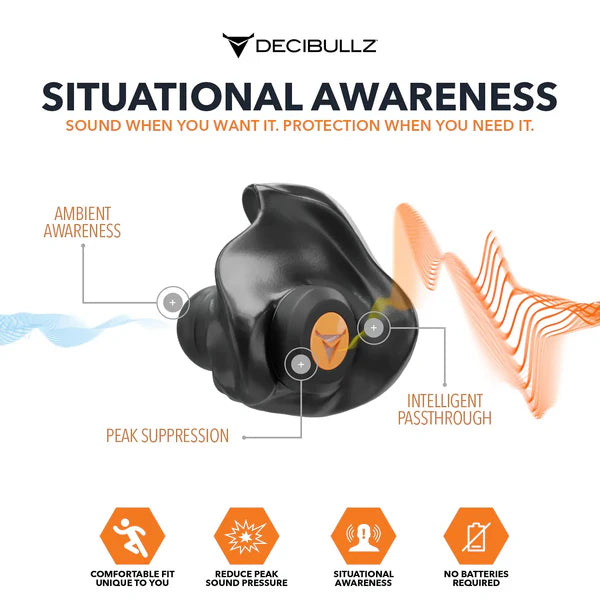 DECIBULLZ Custom Molded Percussive Shooting Filter Earplugs Kulak İçi Elektronik Atış Kulaklığı